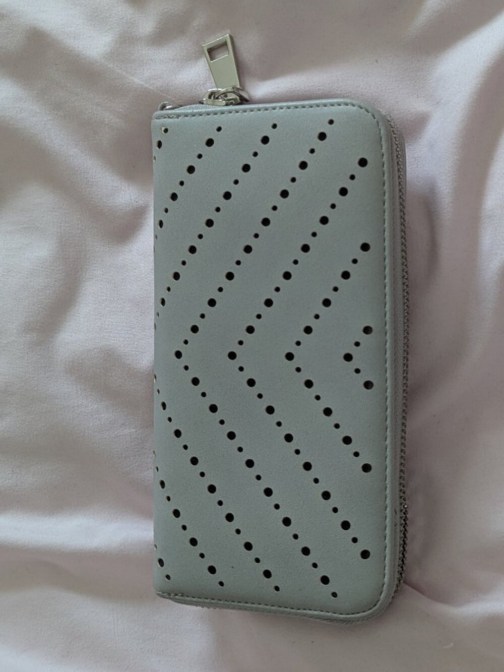 Gray Perforated Zip Around Wallet